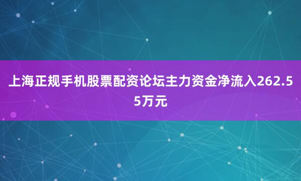 上海正规手机股票配资论坛主力资金净流入262.55万元